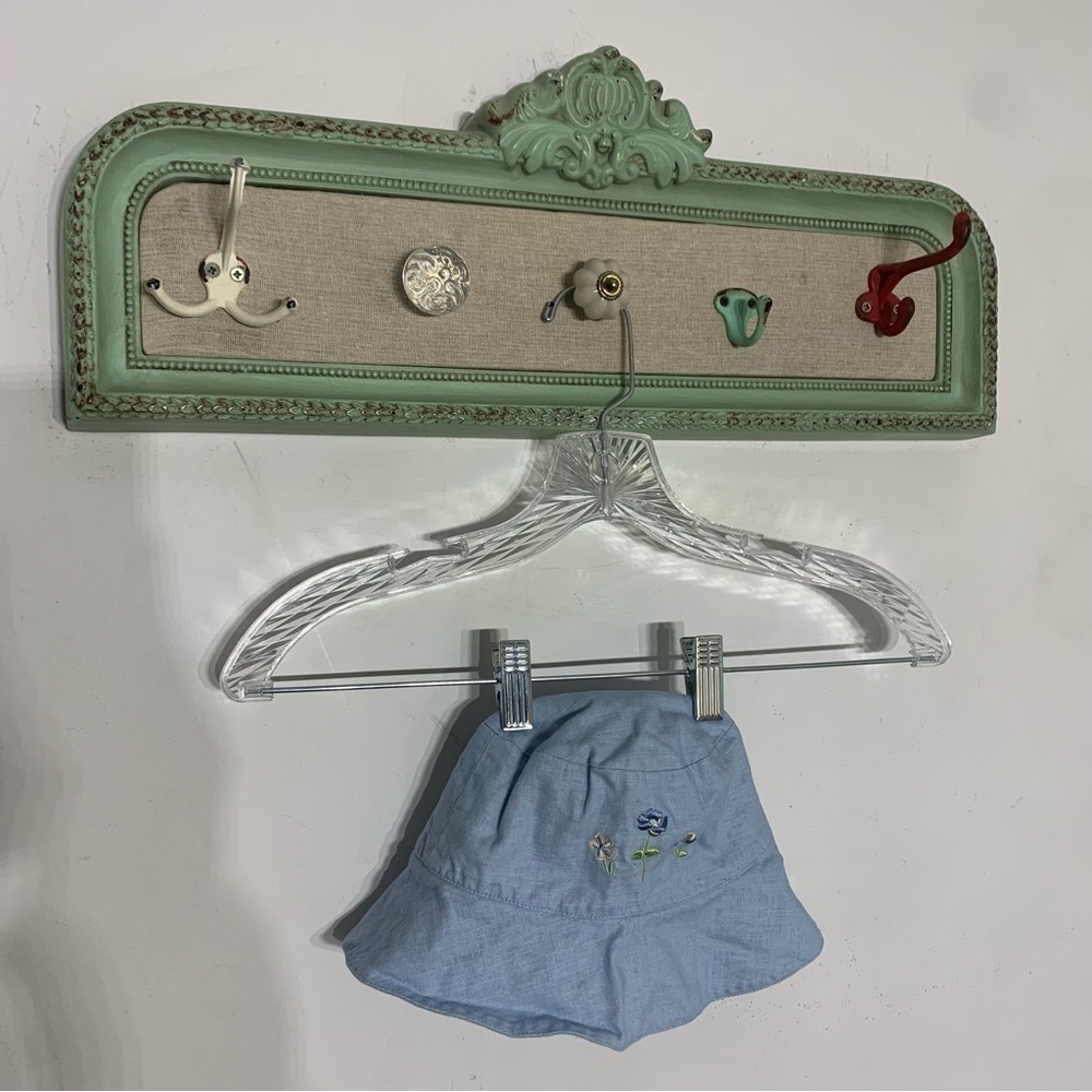 Blue Linen embroidered flower bucket hat girl size 4T